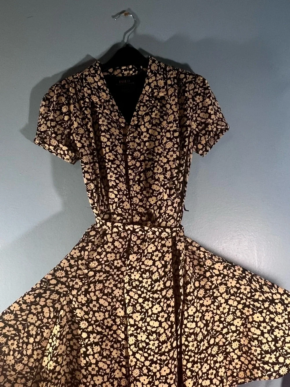 Polo by Ralph Lauren Black Dress with Cream Floral Print